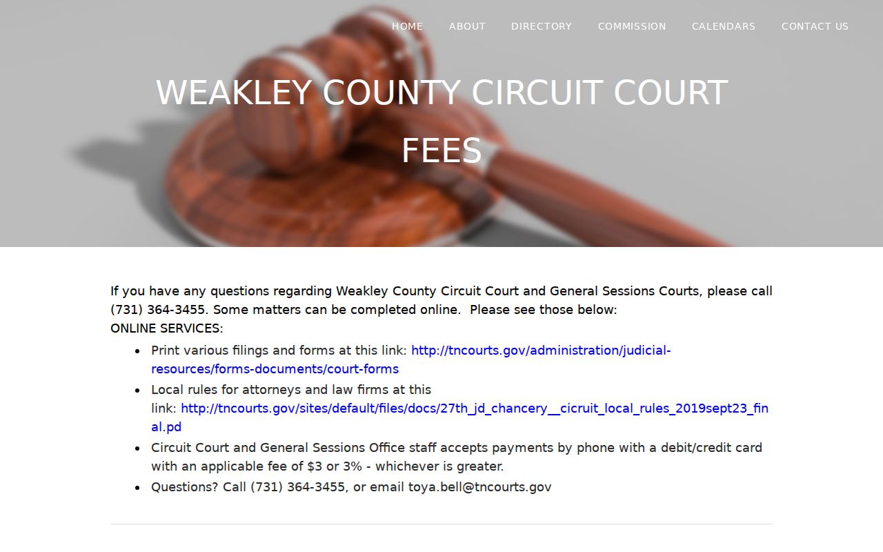 Weakley County traffic warrant fees and court payment information