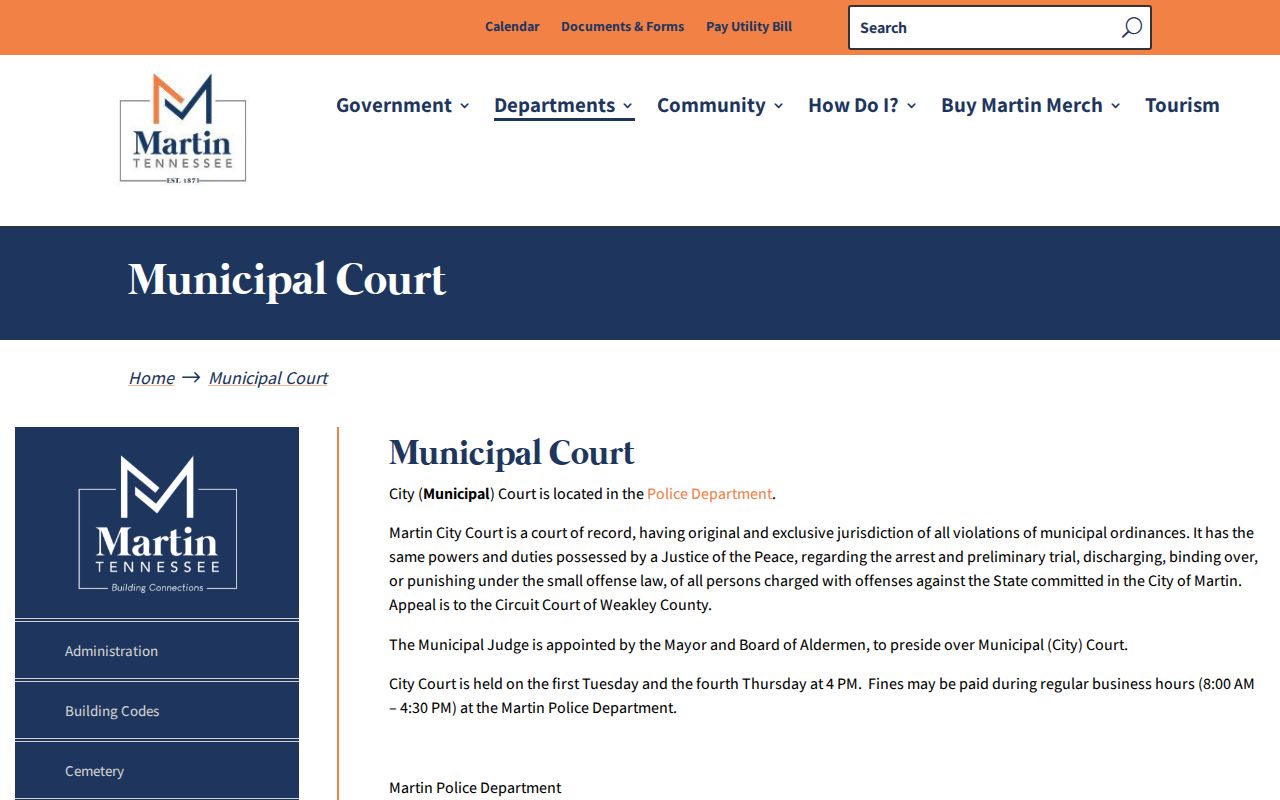 Weakley County municipal warrant context from Martin City Court