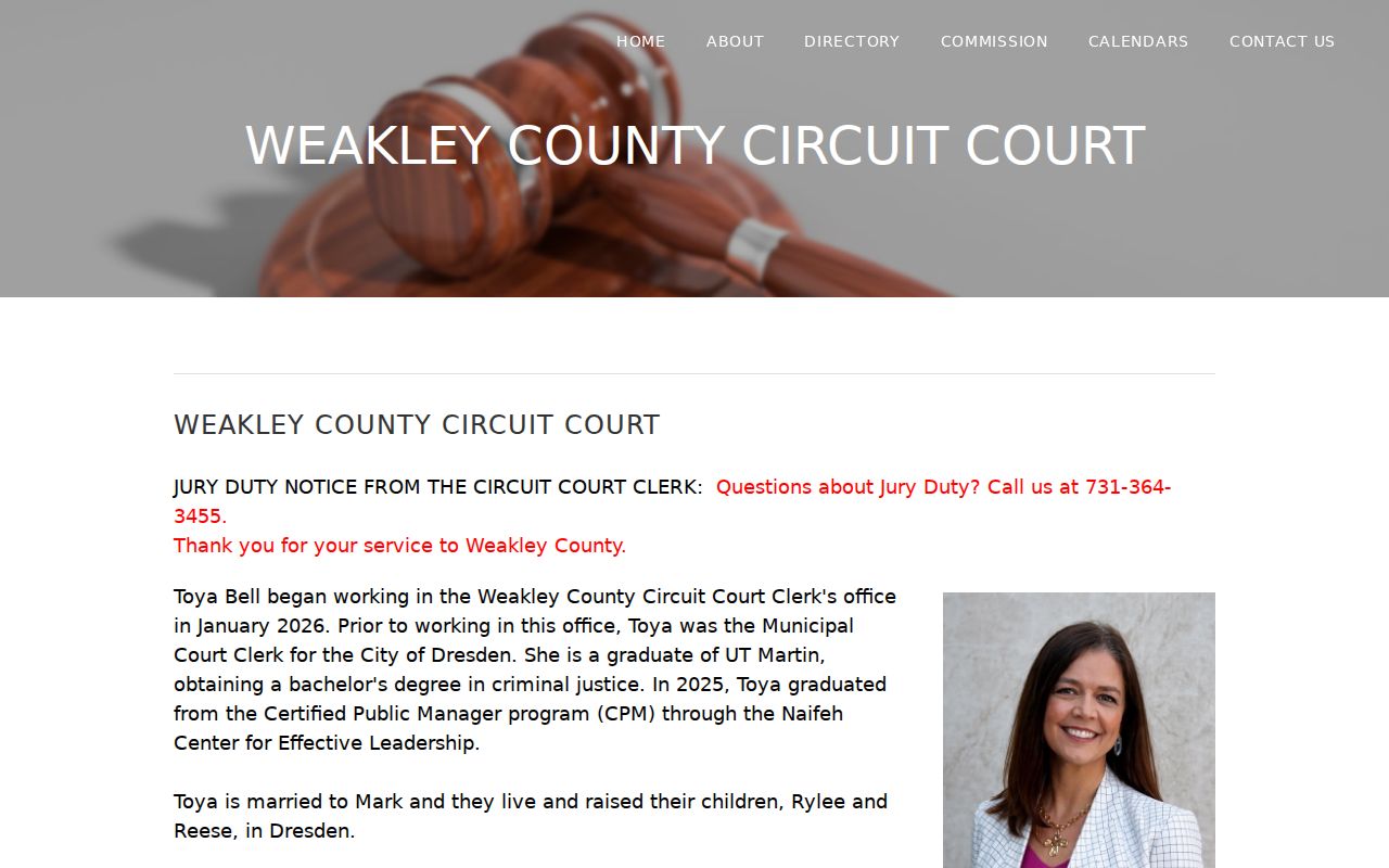 Weakley County arrest warrant search and Circuit Court records office